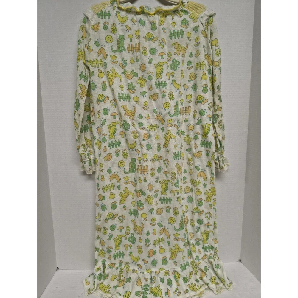 Vtg Carters Yellow Animal Print Nightgown Sleepwear Pajamas Size 6X 1980s Retro